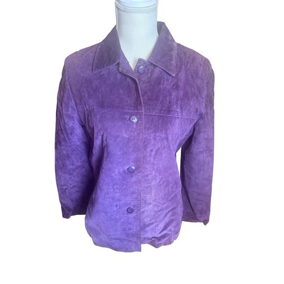 Clio Jackets & Blazers - Vintage Clio Purple Suede Leather Jacket Women Size 6 Button Front Blazer 90s